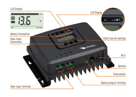 ऑफ ग्रिड एलएफपी बैटरी डिजिटल डिस्प्ले 12V/24V एमपीपीटी आरवी सौर चार्ज नियंत्रक